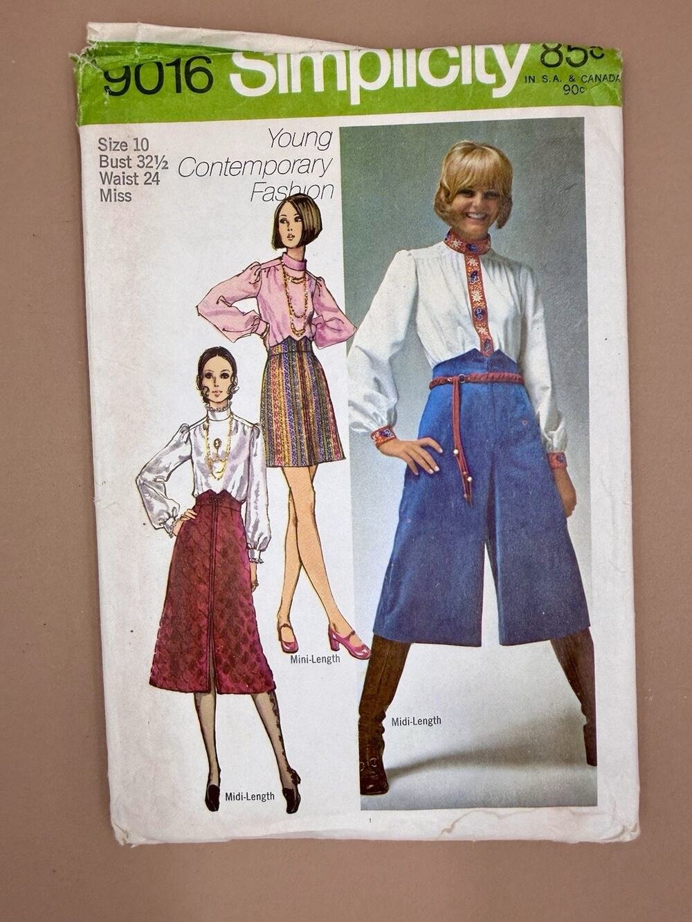 Vintage 1970 Simplicity 9016 Sewing Pattern Size 10 Blouse Skirt Pantskirt